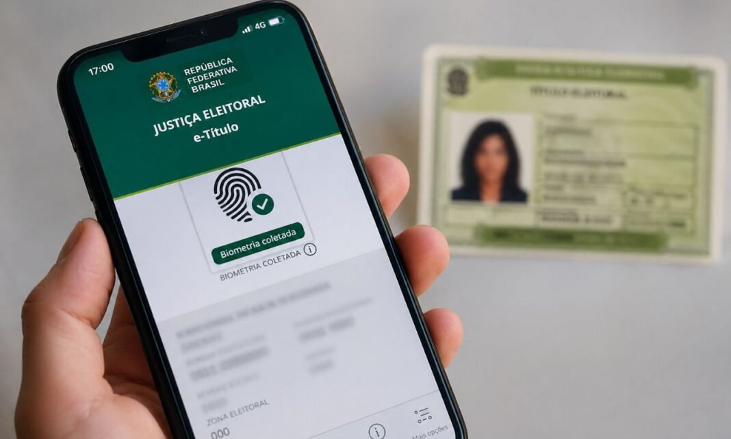 Celular com aplicativo e-Título aberto para regularizar título de eleitor antes do prazo das eleições de 2026