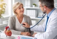 Bons hábitos do coração podem reduzir mortes por câncer Consulta médica sobre saúde cardiovascular e câncer em ambiente hospitalar moderno