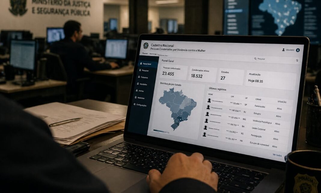 Cadastro de condenados por violência contra a mulher sendo monitorado em sistema no Brasil