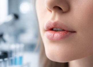 Cientistas descobrem como bloquear o vírus Epstein-Barr vírus Epstein-Barr com lesão labial em estudo científico sobre bloqueio do vírus