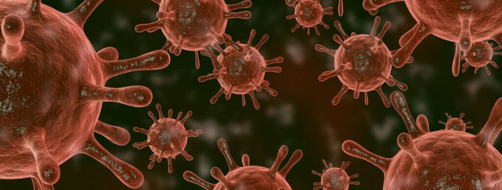 Vírus em forma de esferas vermelhas