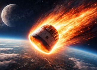 Como os astronautas da Artemis 2 voltarão para a Terra volta da Artemis 2 com cápsula Orion em reentrada na atmosfera da Terra