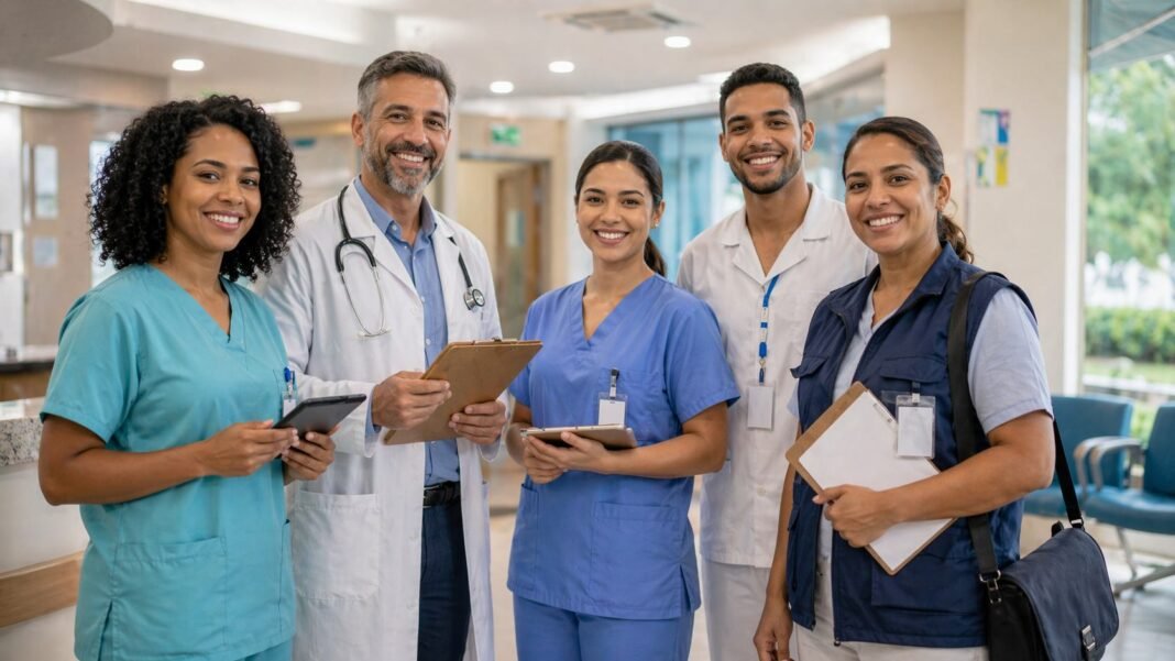 Profissionais da saúde representam o concurso da saúde em Ji-Paraná Rondônia em imagem editorial