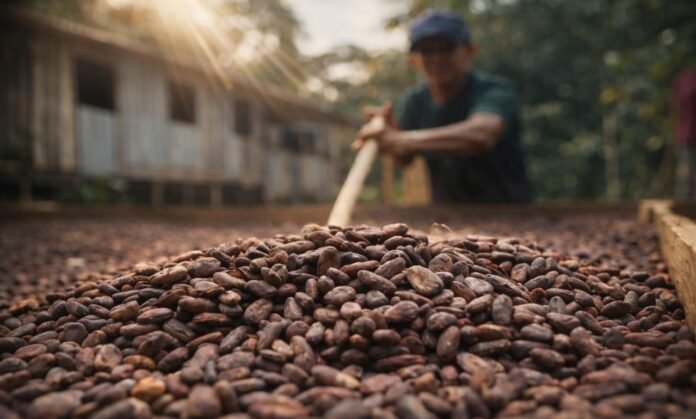Edital da agricultura familiar mostra produção rural com grãos em destaque e trabalhador no campo