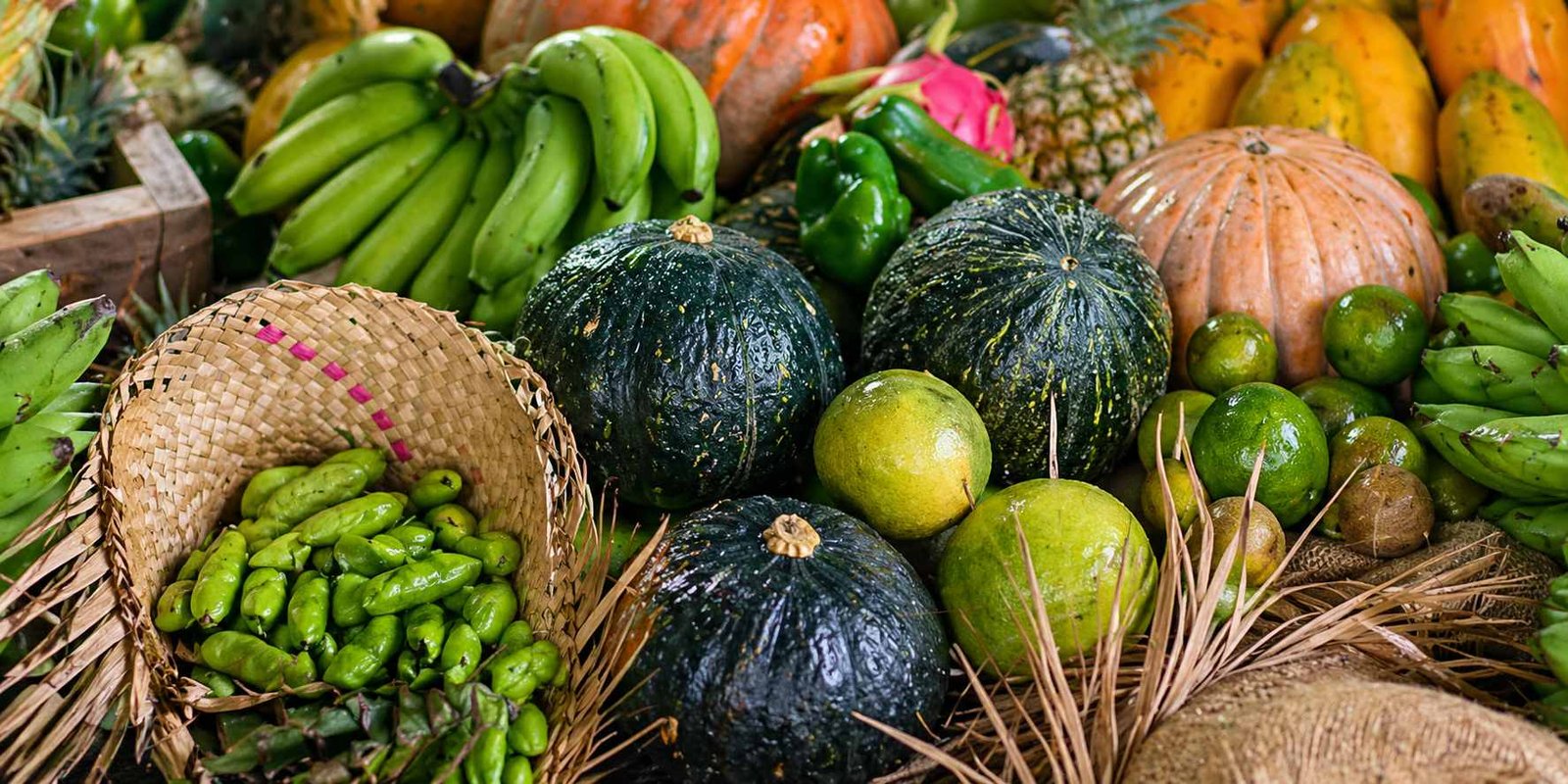 Diversidade de frutas e legumes frescos