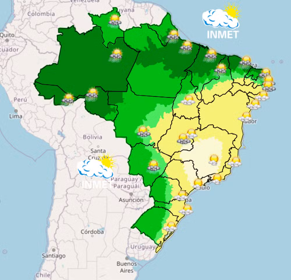 Mapa do Brasil com previsão climática