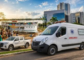 Ale-RO: recursos, obras e propostas movimentam saúde, agro e infraestrutura em Rondônia Composição editorial sobre investimentos em Rondônia com ambulância, comunidade ribeirinha, caminhonete e prédio institucional