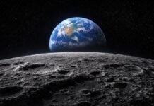 Nasa divulga imagem do lado oculto da Lua com a Terra ao fundo Lado oculto da Lua com a Terra ao fundo em imagem inspirada na missão Artemis II