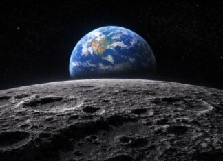 Nasa divulga imagem do lado oculto da Lua com a Terra ao fundo Lado oculto da Lua com a Terra ao fundo em imagem inspirada na missão Artemis II