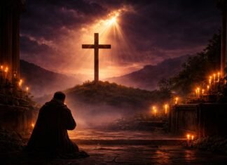 Sexta-feira Santa 2026 relembra a Paixão de Cristo Sexta-feira Santa 2026 com cruz iluminada em cenário dramático e religioso