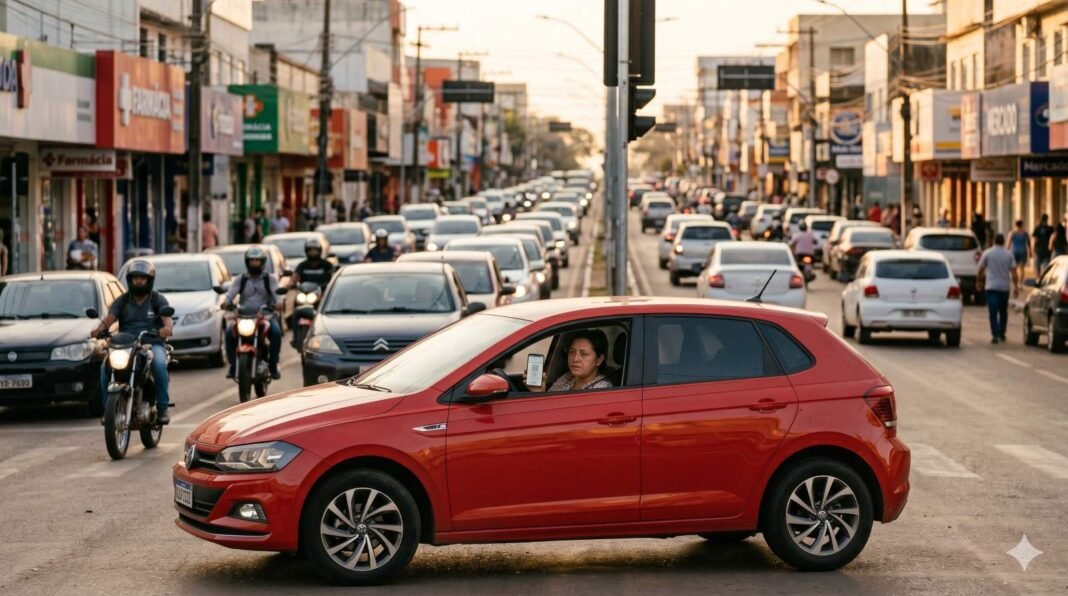 Motorista em avenida movimentada ilustra taxa do CRLV de R$ 230,25 em Rondônia