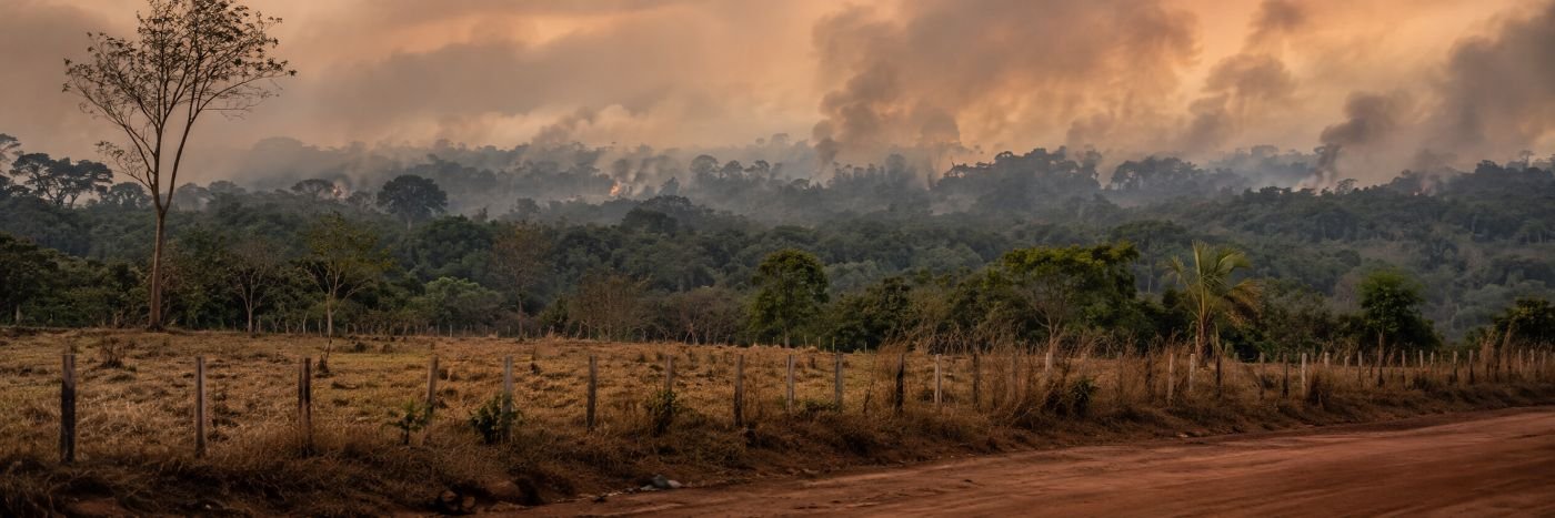 Queimadas na Amazônia geram fumaça sobre área rural e floresta em Rondônia