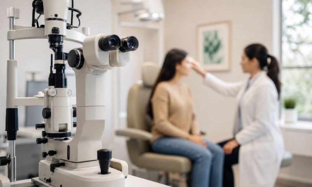 Atendimento oftalmológico em clínica moderna durante ação da campanha 24 Horas pelo Glaucoma