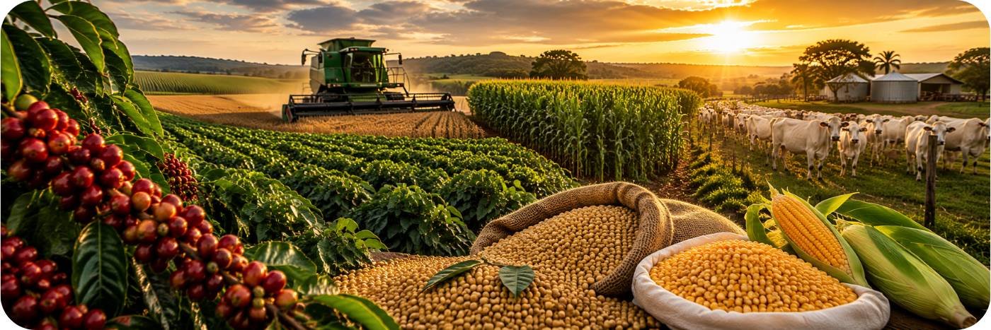 Paisagem agrícola de Rondônia com café, soja, milho e pecuária