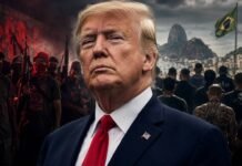 Estados Unidos vão classificar CV e PCC como organizações terroristas Donald Trump em destaque com grupos criminosos ao fundo em composição sobre CV e PCC como terroristas