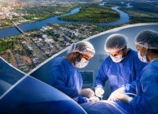 Ji-Paraná retoma cirurgias especializadas e amplia atendimento na rede municipal Cirurgias em Ji-Paraná são retomadas com equipe médica em procedimento e vista aérea do município ao fundo