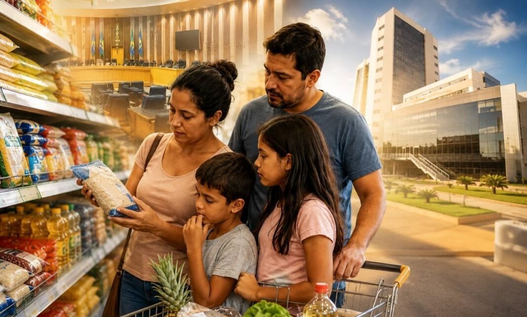 Família observa preços em comércio durante debate sobre Dia Livre de Impostos em Rondônia