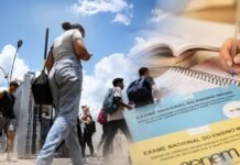 Inscrições do Enem 2026 começam dia 25 com provas marcadas para novembro Estudantes chegando para prova com cadernos do Enem 2026 e material de estudo em composição editorial sobre educação