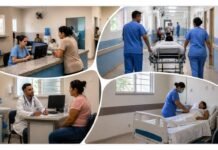 Hospital Municipal deve ampliar atendimento e fortalecer o SUS em Porto Velho Montagem realista mostra atendimento no Hospital Municipal de Porto Velho, com recepção, consulta, equipe de saúde e cuidado ao paciente pelo SUS.