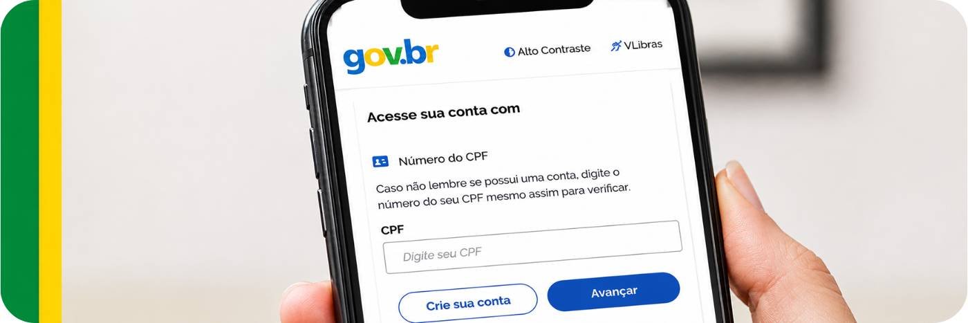 Tela de login do Gov.br com campo de CPF em celular