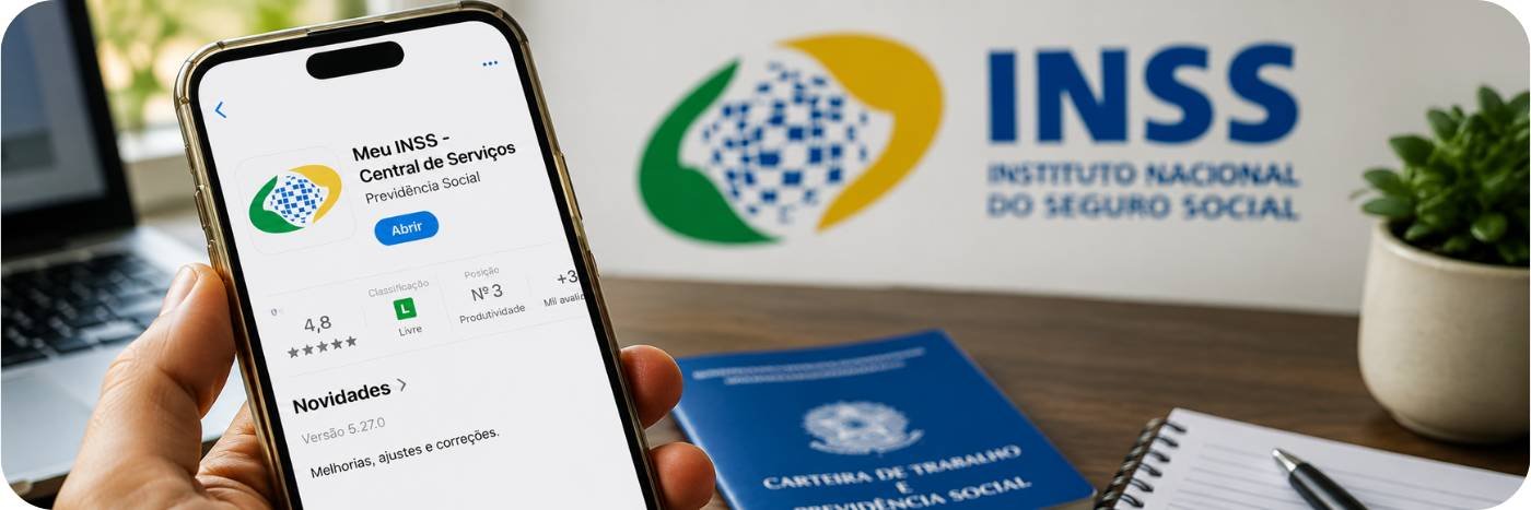 Celular com aplicativo Meu INSS em destaque durante alerta sobre prova de vida
