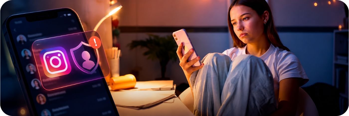 Adolescente usando celular em cena sobre notificação do Instagram para responsáveis