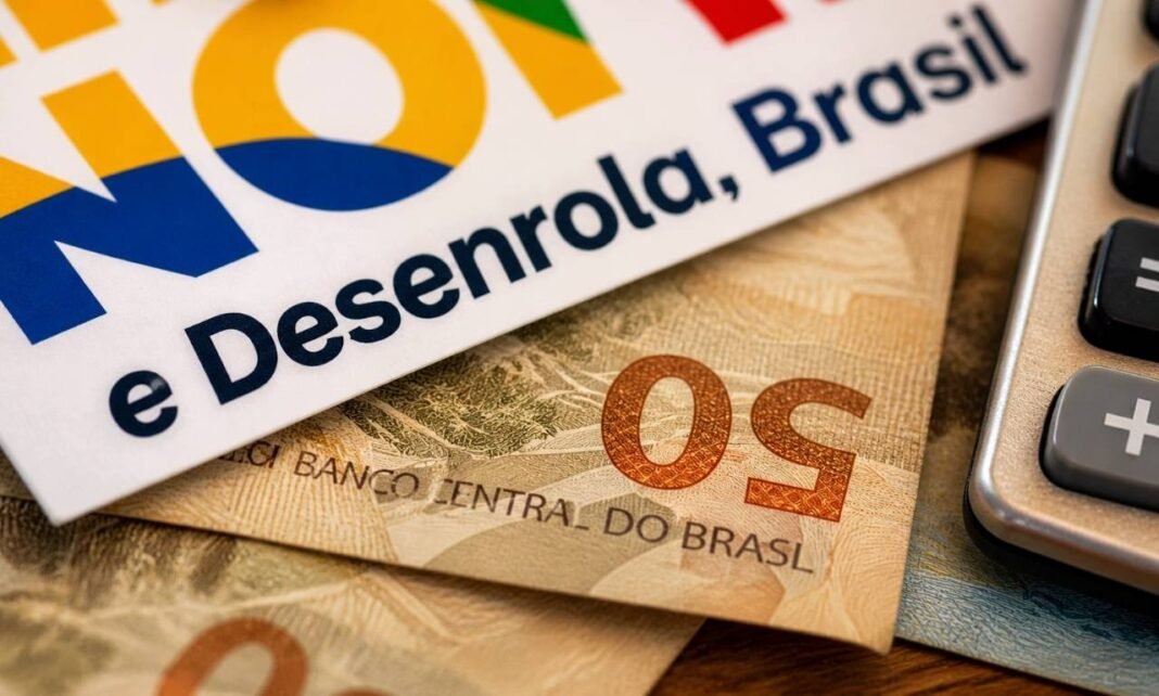 Novo Desenrola Brasil com cédulas de real, calculadora e material de renegociação de dívidas