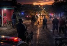 Operação nacional mira facções e crimes de fronteira em Rondônia Operação policial em Rondônia com agentes, viaturas, suspeitos detidos e cão policial durante ação contra facções e crimes de fronteira