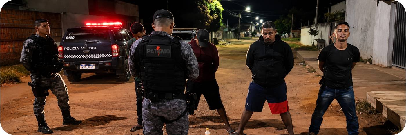 Operação policial contra o crime organizado em Rondônia durante abordagem noturna.