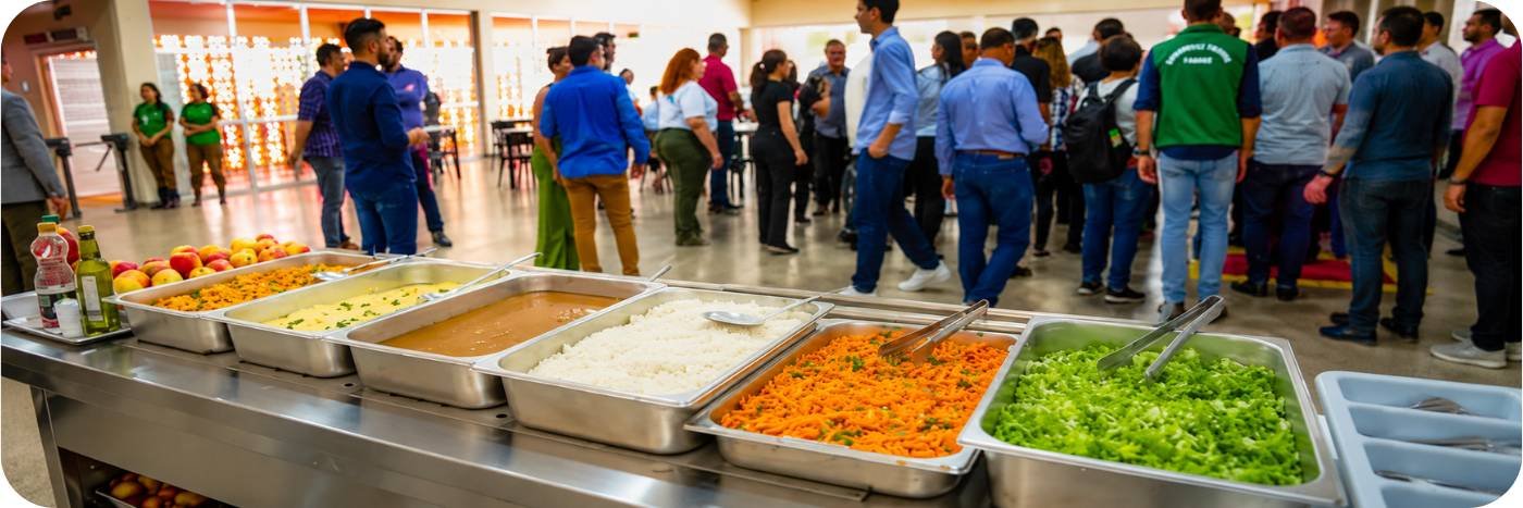 Buffet de restaurante credenciado do Prato Fácil em Rondônia com refeições prontas e pessoas no atendimento
