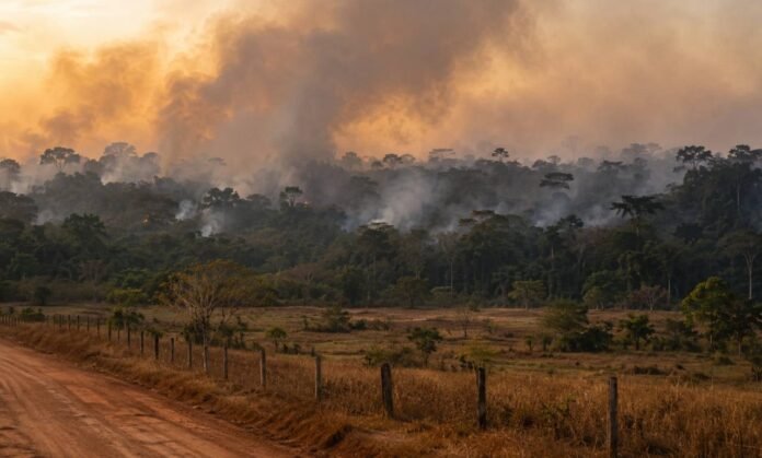 Queimadas na Amazônia colocam Rondônia em alerta em 2026 Queimadas na Amazônia colocam Rondônia em alerta com fumaça sobre área rural e floresta