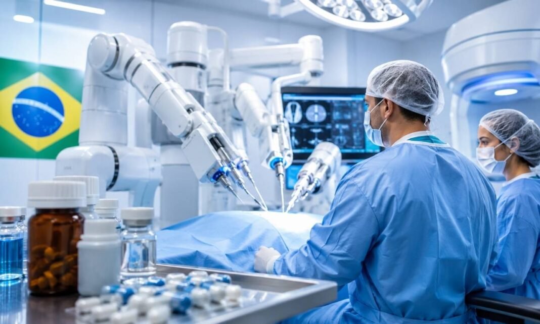 Tratamento contra câncer no SUS com cirurgia robótica e medicamentos oncológicos em sala hospitalar moderna