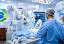 SUS amplia tratamento contra câncer com cirurgia robótica e novos remédios Tratamento contra câncer no SUS com cirurgia robótica e medicamentos oncológicos em sala hospitalar moderna
