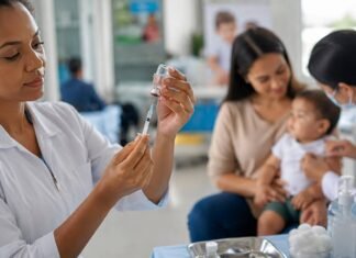 SUS amplia vacina contra doença pneumocócica a partir de junho Profissional de saúde prepara dose da vacina pneumocócica no SUS em unidade de vacinação infantil