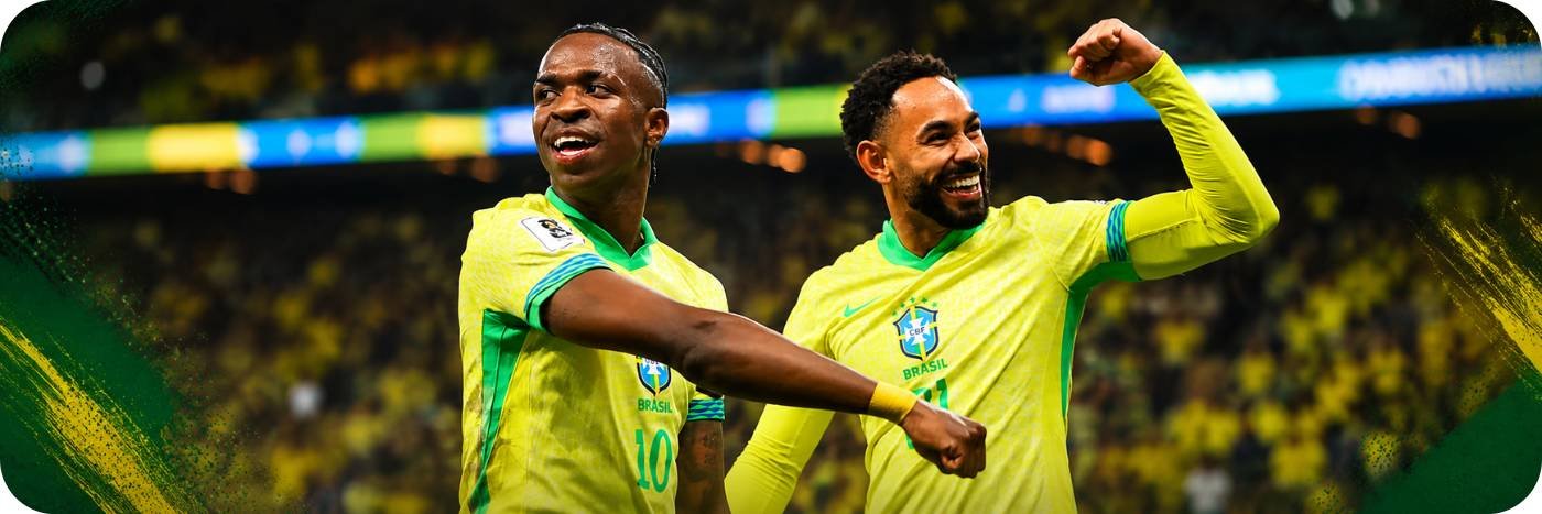 Vinicius Junior e Neymar comemoram pela seleção brasileira em imagem sobre a convocação para a Copa de 2026