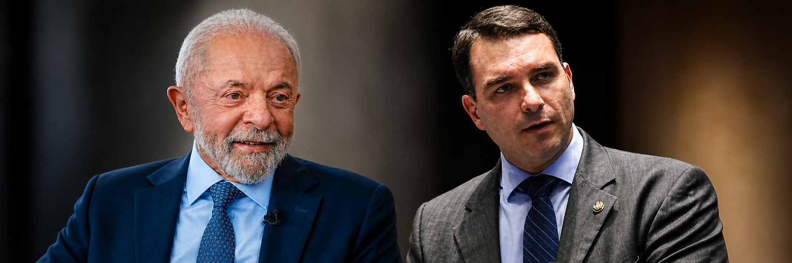 Lula e Flávio Bolsonaro em montagem editorial sobre disputa política e relação com os Estados Unidos