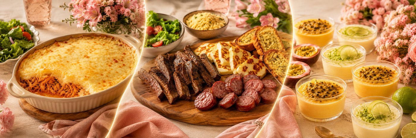 Escondidinho de frango, churrasco na airfryer e mousse de limão ou maracujá para o Dia das Mães