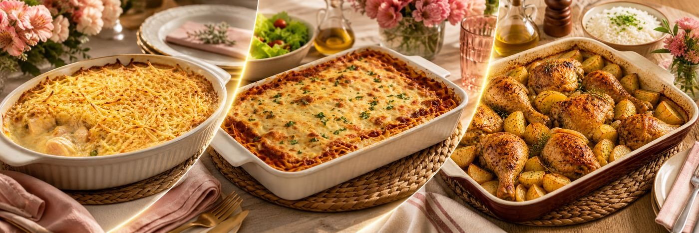 Fricassê de frango, lasanha prática e frango assado com batatas para o Dia das Mães