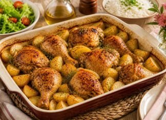 Faltam 7 dias para o Dia das Mães: frango assado com batatas é opção fácil Frango assado para o Dia das Mães servido com batatas em mesa familiar
