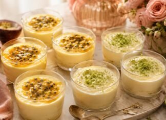 Véspera do Dia das Mães: mousse fácil fecha série de receitas especiais Mousse para o Dia das Mães em taças transparentes com sabores de limão e maracujá
