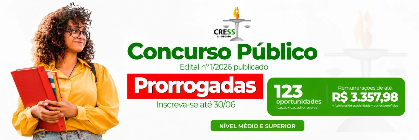 Imagem-faixa sobre inscrições CRESS-RO com candidatos, documentos e alerta para prazo final do concurso.