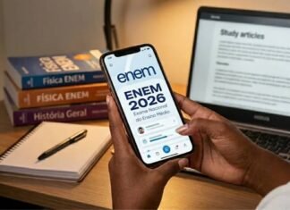 MEC estende pagamento da inscrição do Enem 2026 até segunda-feira (22) Estudante acessa a inscrição Enem 2026 pelo celular em ambiente de estudos