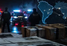 PF mira rede de drogas em Rondônia e cumpre mandados em cinco estados Viaturas e caixas de evidências representam operação da PF contra rede de drogas em Rondônia.