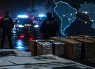 PF mira rede de drogas em Rondônia e cumpre mandados em cinco estados Viaturas e caixas de evidências representam operação da PF contra rede de drogas em Rondônia.