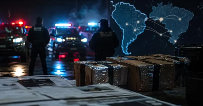 Operação da PF contra rede de drogas em Rondônia Viaturas e caixas de evidências representam operação da PF contra rede de drogas em Rondônia.