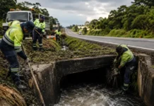 DNIT faz limpeza de bueiros em BRs de Rondônia para evitar danos nas estradas DNIT em Rondônia realiza limpeza de bueiros em rodovia federal para prevenir alagamentos e erosões.