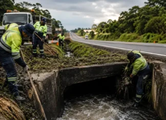 DNIT faz limpeza de bueiros em BRs de Rondônia para evitar danos nas estradas DNIT em Rondônia realiza limpeza de bueiros em rodovia federal para prevenir alagamentos e erosões.