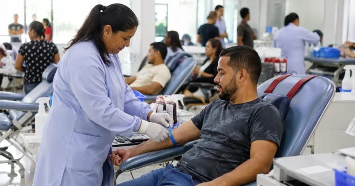 Campanha para doar sangue em Porto Velho Voluntário se prepara para doar sangue em Porto Velho durante campanha para reforçar a Fhemeron.