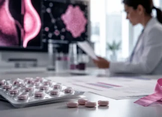 Medicamento oral para câncer de mama é aprovado pela Anvisa Comprimidos genéricos, fita rosa e análise médica representam medicamento oral para câncer de mama aprovado pela Anvisa.