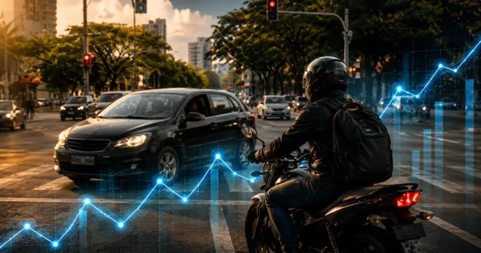 Motociclistas lideram mortes no trânsito em Rondônia Motociclista em cruzamento urbano representa alerta sobre mortes no trânsito em Rondônia